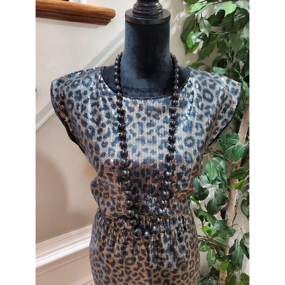 Bedo Femme Animal Print Round Neck Sleeveless Knee Length Dress Size Small - Picture 2 of 11
